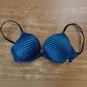 NWT Victorias Secret PINK Blue and Black Striped Bra 34C Push Up Bra VS Pink